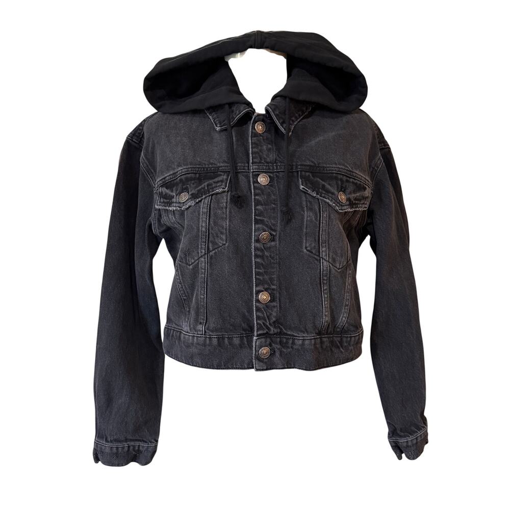 We the Free People Brando Denim Hoodie Jacket Black Wash Size Small Cropped
